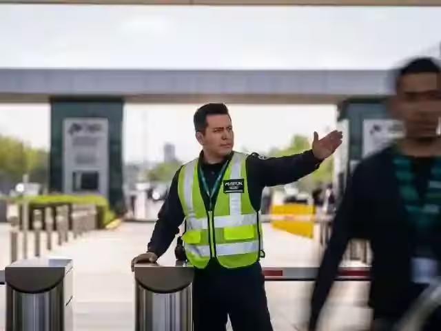 Guardia intramuros gestionando entrega de paquetería