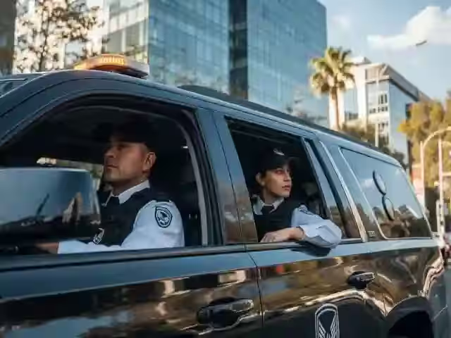 Unidad de patrullaje en plaza comercial con bitácora digital